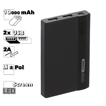 Внешний АКБ REMAX Linon Pro RPP-53 10000 mAh 2хUSB, 2A, Li-Pol (черный)