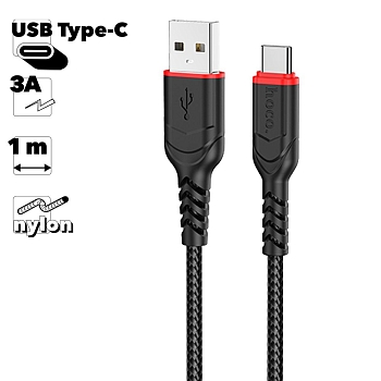 USB кабель Hoco X59 Victory Type-C, 1 метр, 2.4A, нейлон, черный