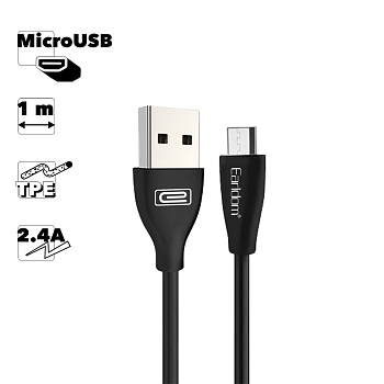 USB кабель Earldom EC-087M MicroUSB, 1 метр, черный