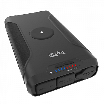 Внешний аккумулятор TopON TOP-X73 72000mAh USB Type-C 60W, USB 22.5W, USB-C 18W, авторозетка 180W, DC 72W, Qi 10W, 28 переходников, фонарь. Черный