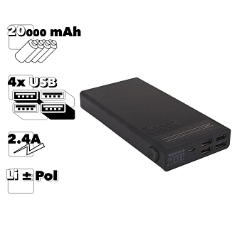 Внешний АКБ REMAX Radio RPP-102 20000 mAh 4хUSB, 2.4 А, Li-Pol (черный)