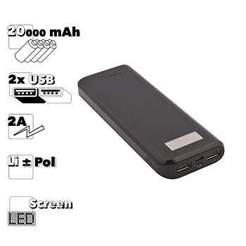 Внешний АКБ PRODA Power Box 20000 mAh 2хUSB, 2А, Li-Pol (черный)