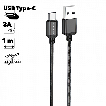USB кабель BOROFONE BX87 Sharp Type-C, 3A, 1м, PVC (черный)