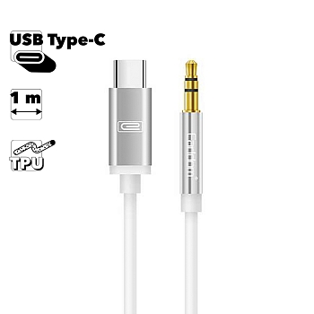 Аудио кабель (AUX) Earldom ET-AUX28 3.5мм USB-C Superior Sound Quality, 1 метр, белый