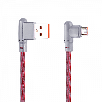 USB кабель "LP" Micro USB Г-коннектор оплетка леска (красный/блистер)