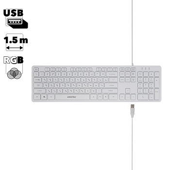Клавиатура проводная с подсветкой SmartBuy One 305 USB, белая