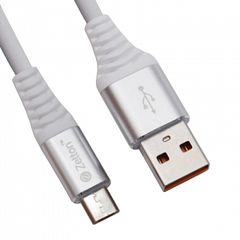 USB кабель Zetton USB SyncCharge Round Soft TPE Data Cable USB to Micro USB круглый пластиковые разьемы (белый) ZTUSBRSTWEMC