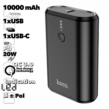 Внешний АКБ HOCO Q3 Mayflower 10000mAh, 1xUSB, QC 3.0 3А, PD 20W, Li-Ion (черный)