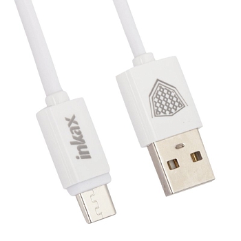 USB кабель inkax CK-51 100 CM 2.1A для MicroUSB круглый пластиковые разьемы, белый