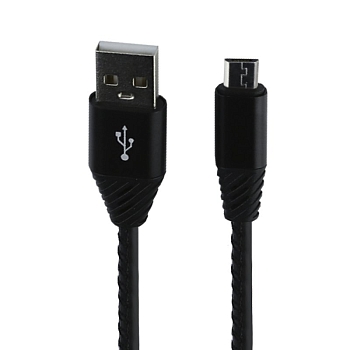 USB кабель "LP" MicroUSB Кожаная оплетка, 1 метр (черный, европакет)