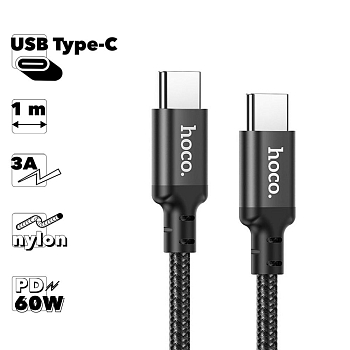 USB-C кабель Hoco X14 Times speed Type-C, 3А, 60W, 1 метр, нейлон, черный