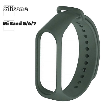 Браслет для фитнес трекера Mi Band 5, 6, 7 (темно-зеленый/европакет)