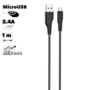USB кабель Hoco X58 Airy MicroUSB, 1 метр, 2.4A, силикон, черный