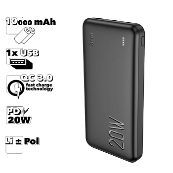 Внешний АКБ Hoco J87 Tacker 10000mAh, 1xUSB, 1xUSB-C, 3А, QC3.0, PD20W, LED, Li-pol (черный)