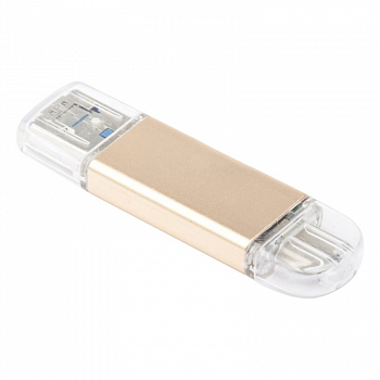 OTG 3 в 1 USB/USB Type-C/Micro USB на MicroSD картридер (золотой/коробка)