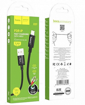 Кабель USB HOCO X89 для Iphone lightning, 2.4А, длина 1.0м, черный
